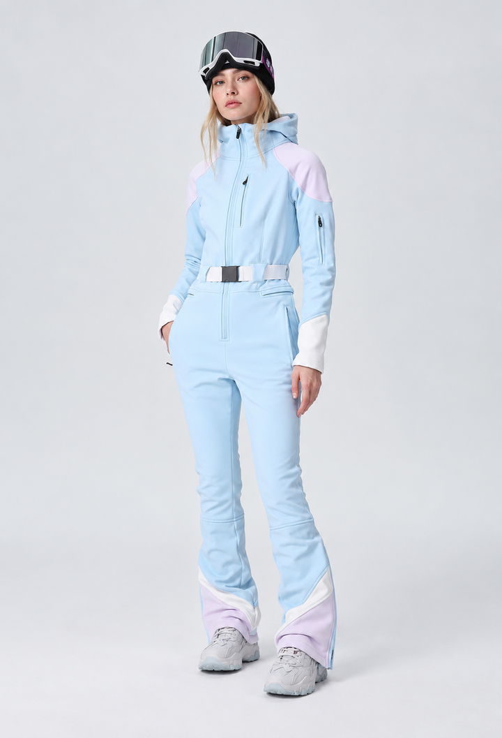 Damen Skioverall einteilig mit Kapuze, verstellbarem Gürtel und Reißverschlusstaschen - Alessa