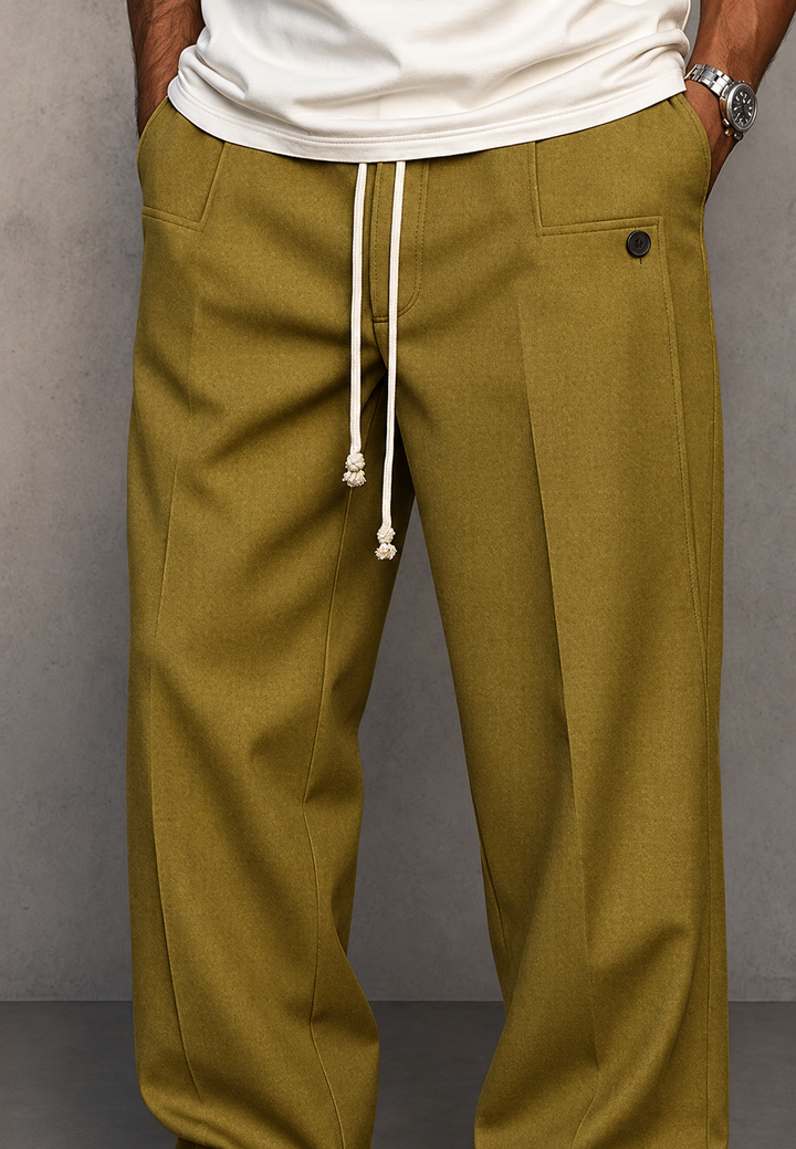 Herren-Wide-Leg-Hose mit Bundfalten und verstellbarem Bund - Tavon
