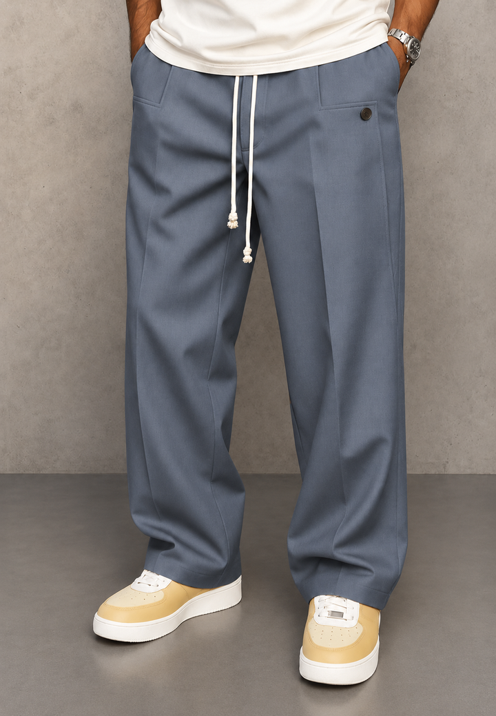 Herren-Wide-Leg-Hose mit Bundfalten und verstellbarem Bund - Tavon