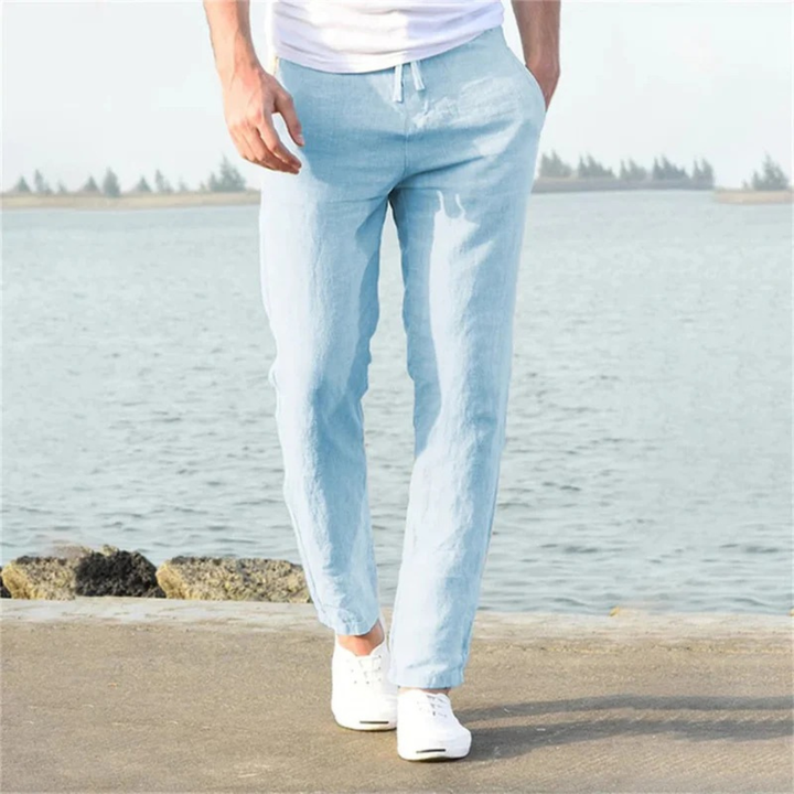 Herrenhose aus Leinen, gerader Schnitt, mit Kordelzug – Timo