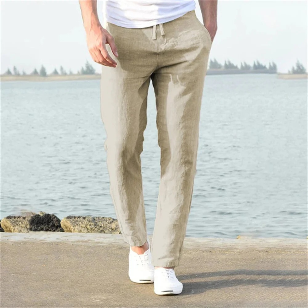 Herrenhose aus Leinen, gerader Schnitt, mit Kordelzug – Timo