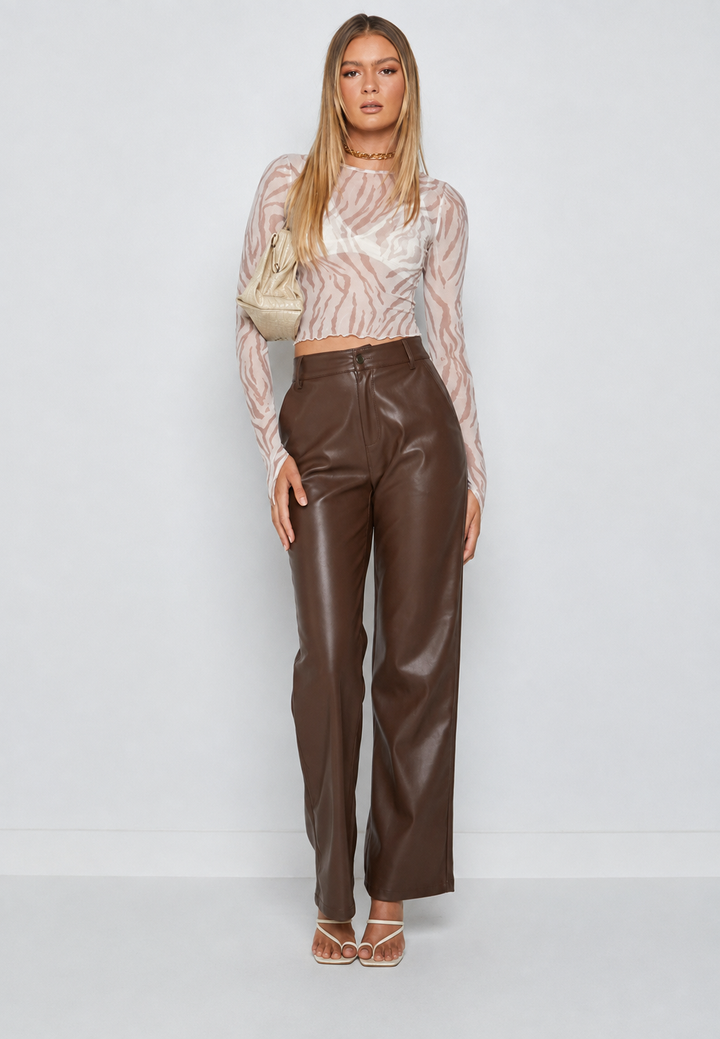 Damenhose in Lederoptik, gerader Schnitt, hoher Bund – Amandine