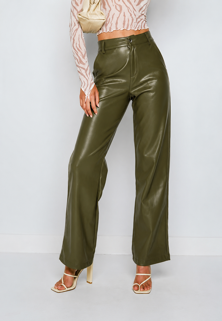 Damenhose in Lederoptik, gerader Schnitt, hoher Bund – Amandine