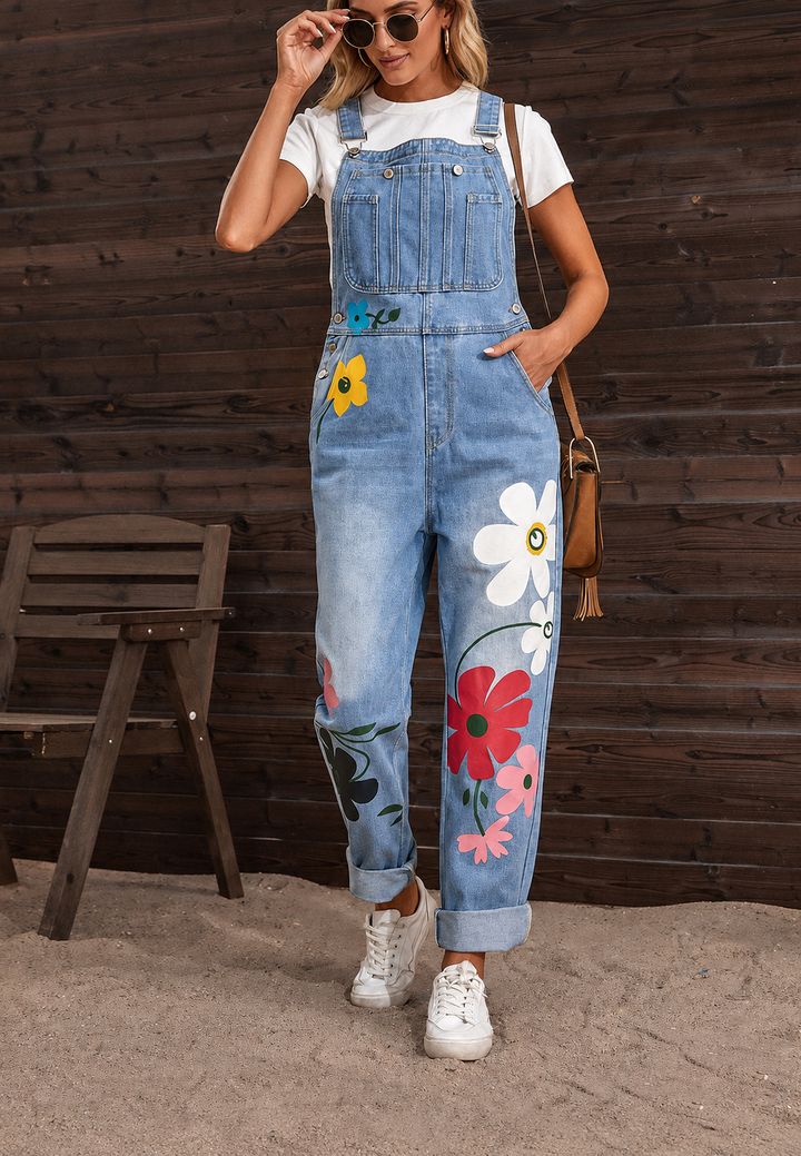 Damen-Jeanslatzhose mit Blumenmuster – Wendy