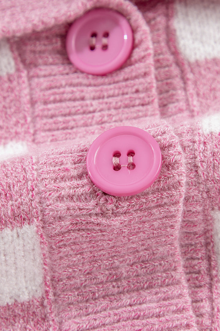 Aude - Karierter V-Ausschnitt Pullover mit Knöpfen und hängenden Schultern