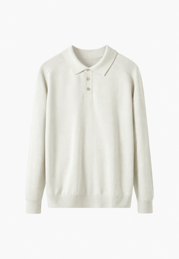 Strickpolo aus Wollmischung mit offenem Kragen – Gaël