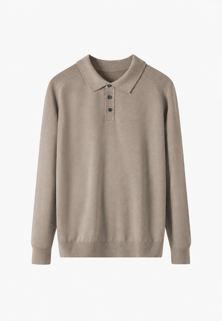 Strickpolo aus Wollmischung mit offenem Kragen – Gaël