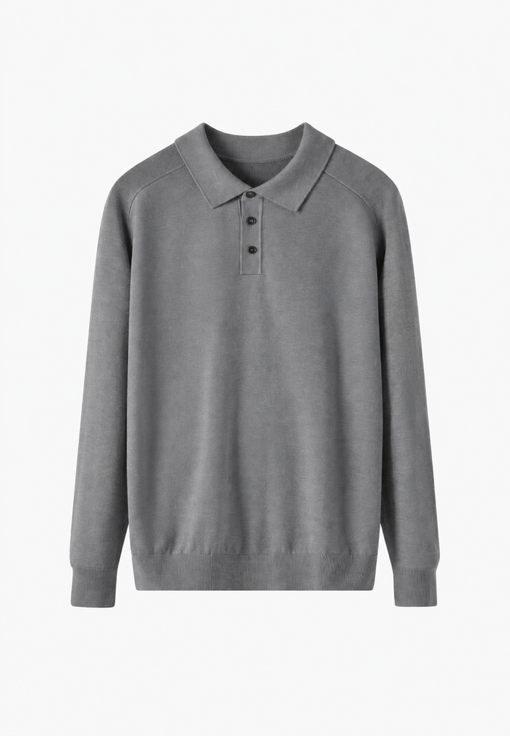 Strickpolo aus Wollmischung mit offenem Kragen – Gaël