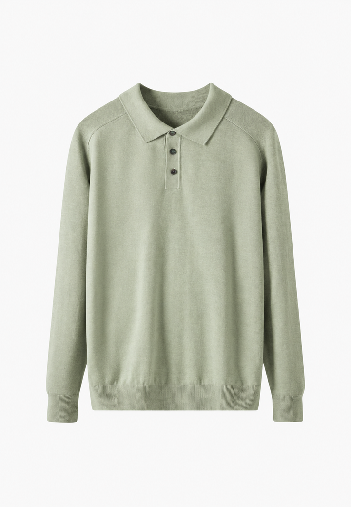 Strickpolo aus Wollmischung mit offenem Kragen – Gaël