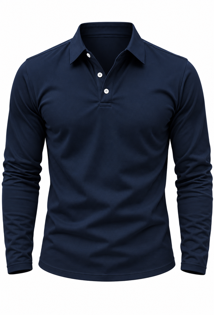 Herren-Poloshirt mit langen Ärmeln, Hemdkragen und Knöpfen – Breno