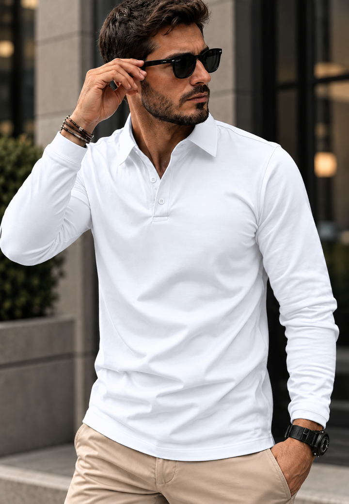 Herren-Poloshirt mit langen Ärmeln, Hemdkragen und Knöpfen – Breno