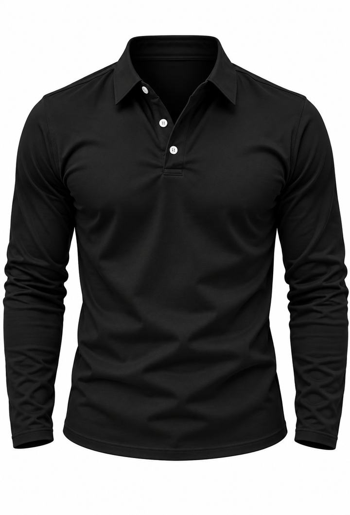 Herren-Poloshirt mit langen Ärmeln, Hemdkragen und Knöpfen – Breno