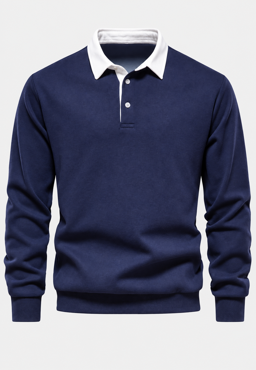 Herren-Poloshirt mit langen Ärmeln, Kontrastkragen und kurzer Knopfleiste – Cassian