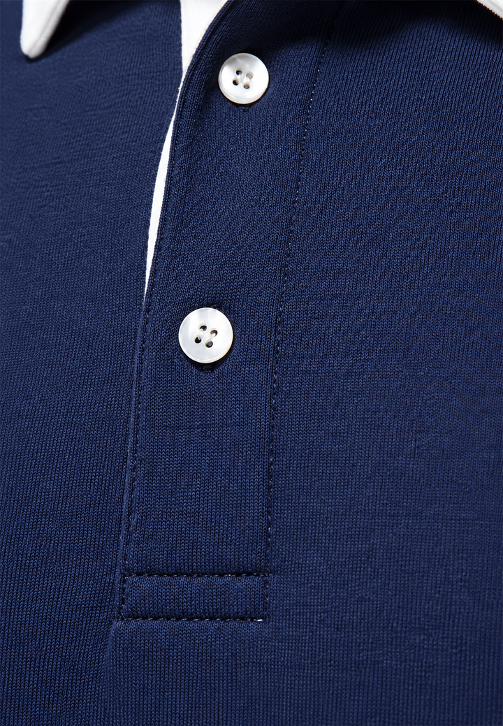 Herren-Poloshirt mit langen Ärmeln, Kontrastkragen und kurzer Knopfleiste – Cassian
