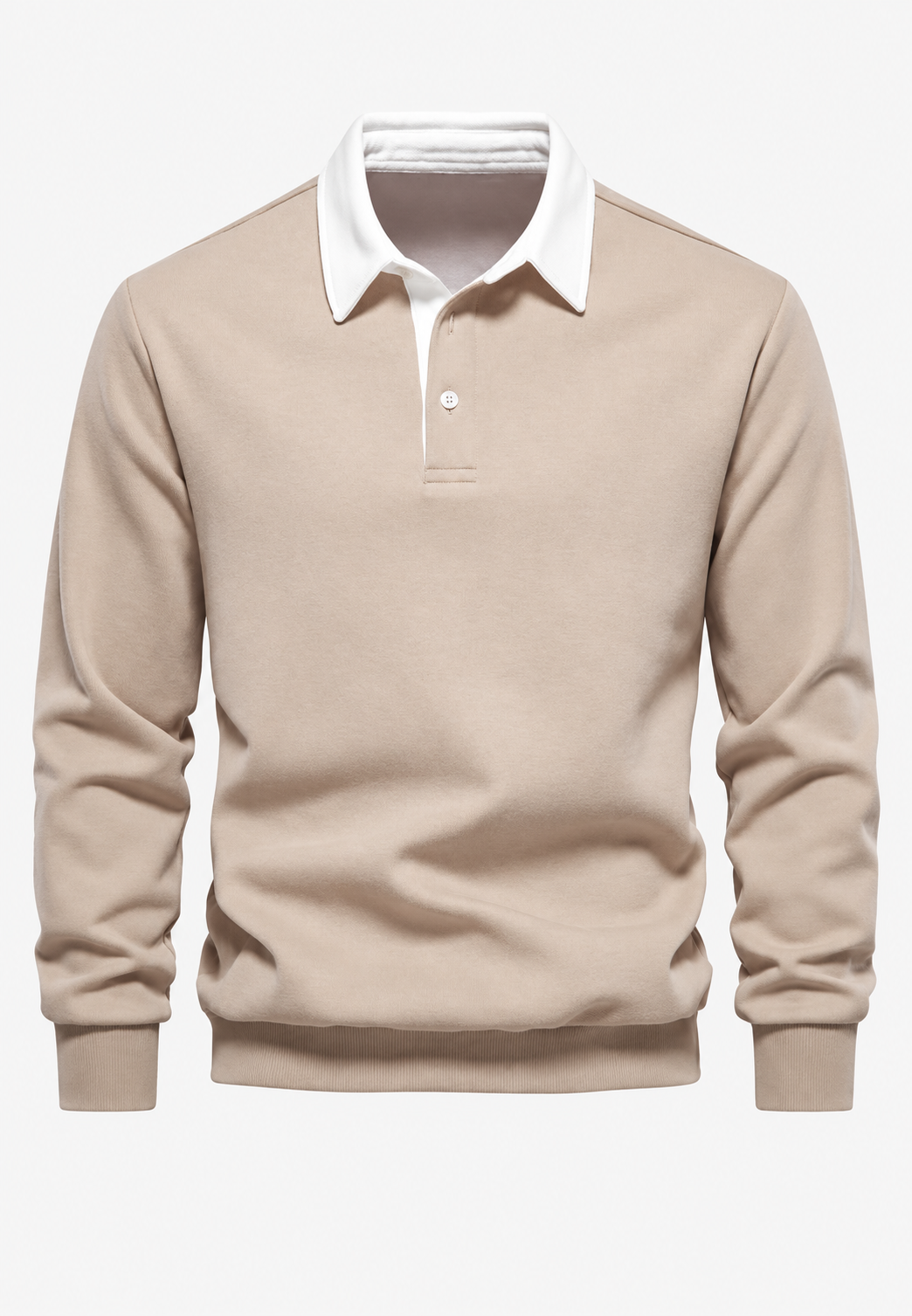 Herren-Poloshirt mit langen Ärmeln, Kontrastkragen und kurzer Knopfleiste – Cassian