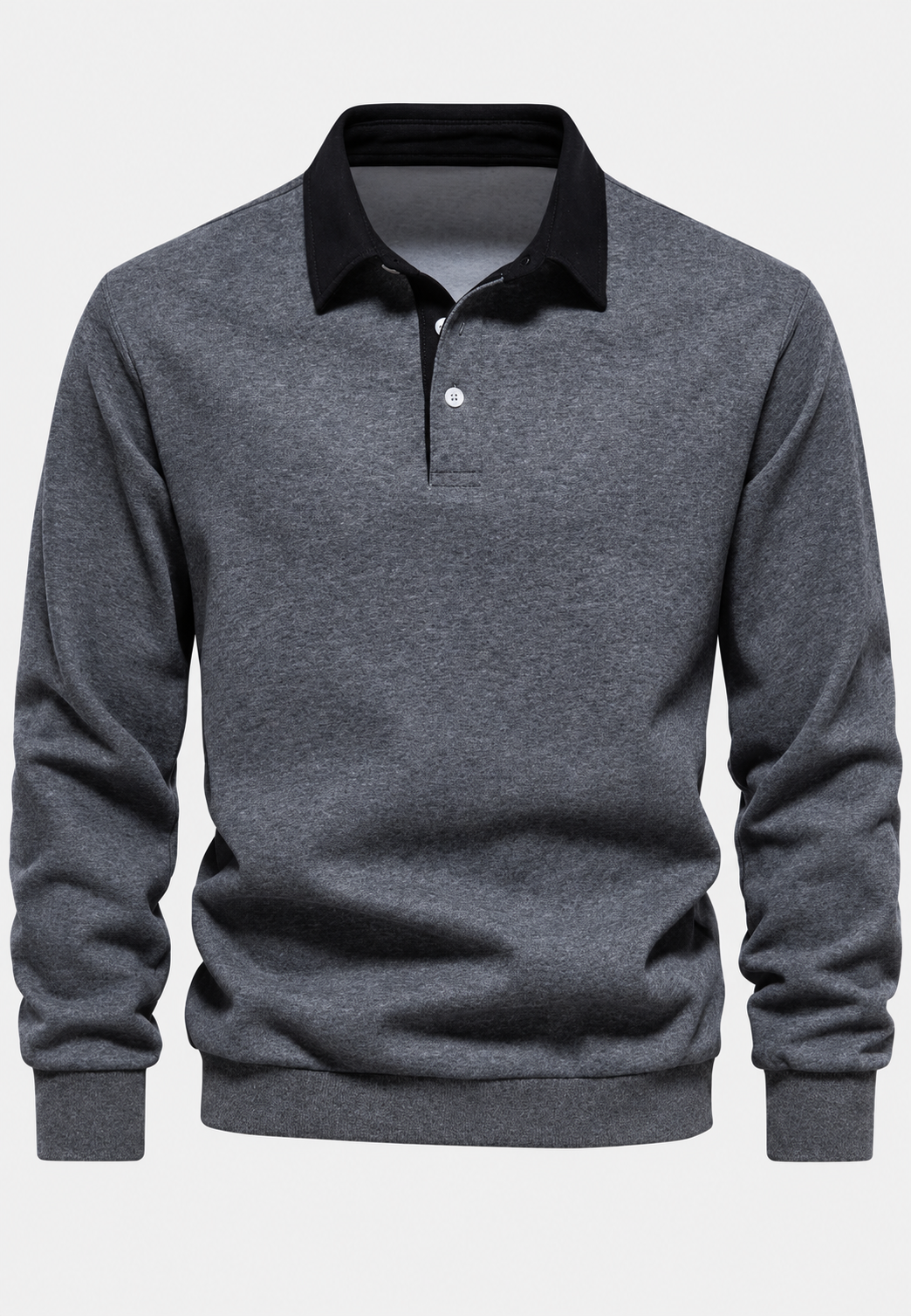 Herren-Poloshirt mit langen Ärmeln, Kontrastkragen und kurzer Knopfleiste – Cassian