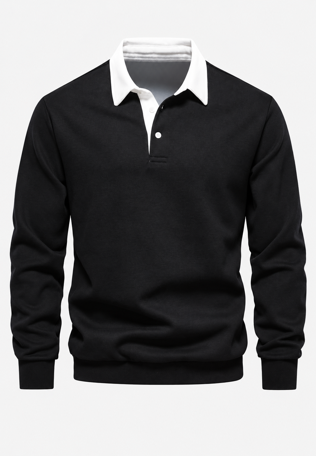 Herren-Poloshirt mit langen Ärmeln, Kontrastkragen und kurzer Knopfleiste – Cassian
