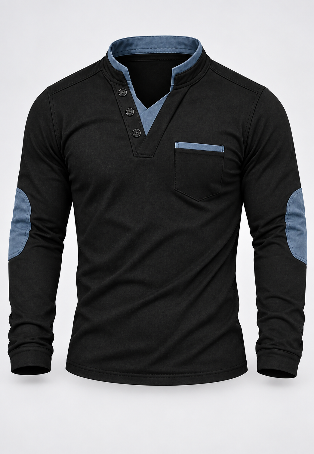 Herren-Poloshirt mit langen Ärmeln, Stehkragen und Kontrastdetails – Corvin