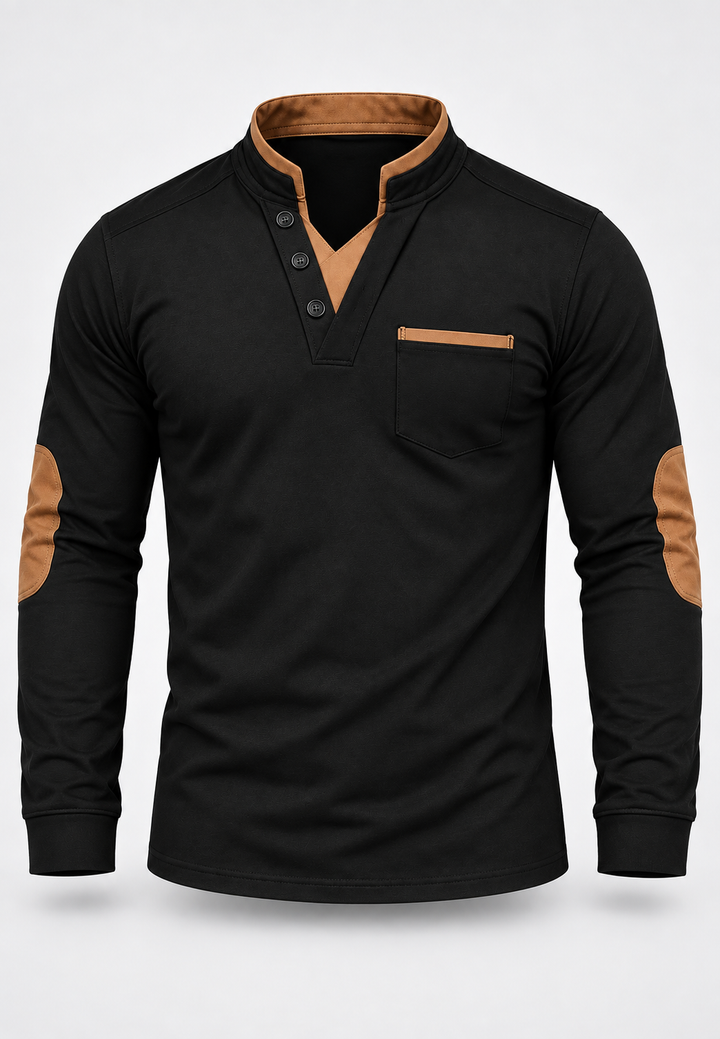 Herren-Poloshirt mit langen Ärmeln, Stehkragen und Kontrastdetails – Corvin