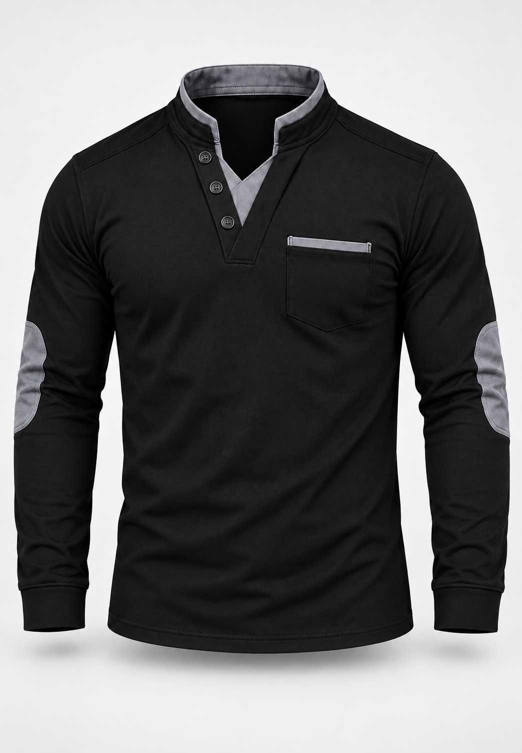 Herren-Poloshirt mit langen Ärmeln, Stehkragen und Kontrastdetails – Corvin