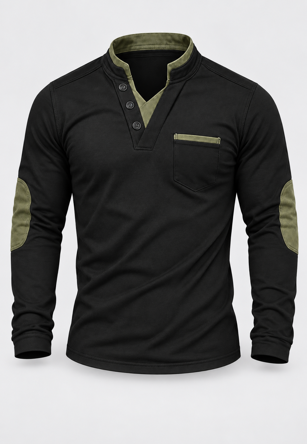 Herren-Poloshirt mit langen Ärmeln, Stehkragen und Kontrastdetails – Corvin