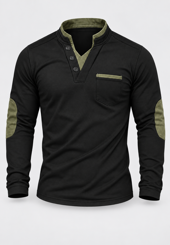 Herren-Poloshirt mit langen Ärmeln, Stehkragen und Kontrastdetails – Corvin