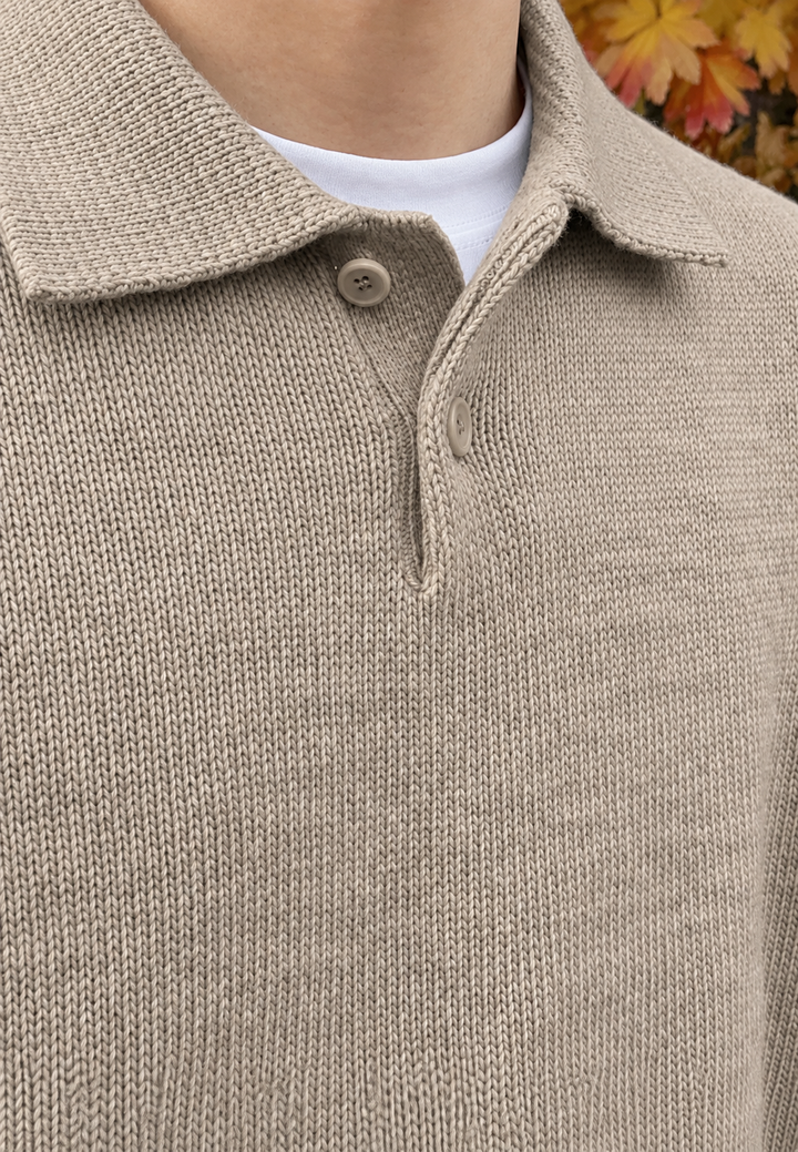 Herren-Polohemd mit langen Ärmeln, glatter Strick und klassischem Kragen – Miro