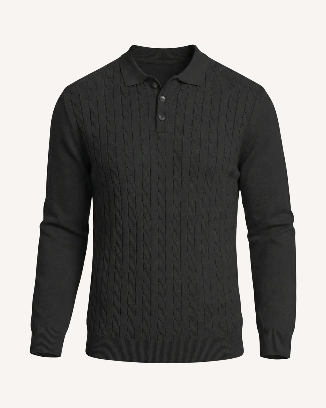 Herren-Polohemd mit langen Ärmeln, Zopfmuster und klassischem Kragen – Teo