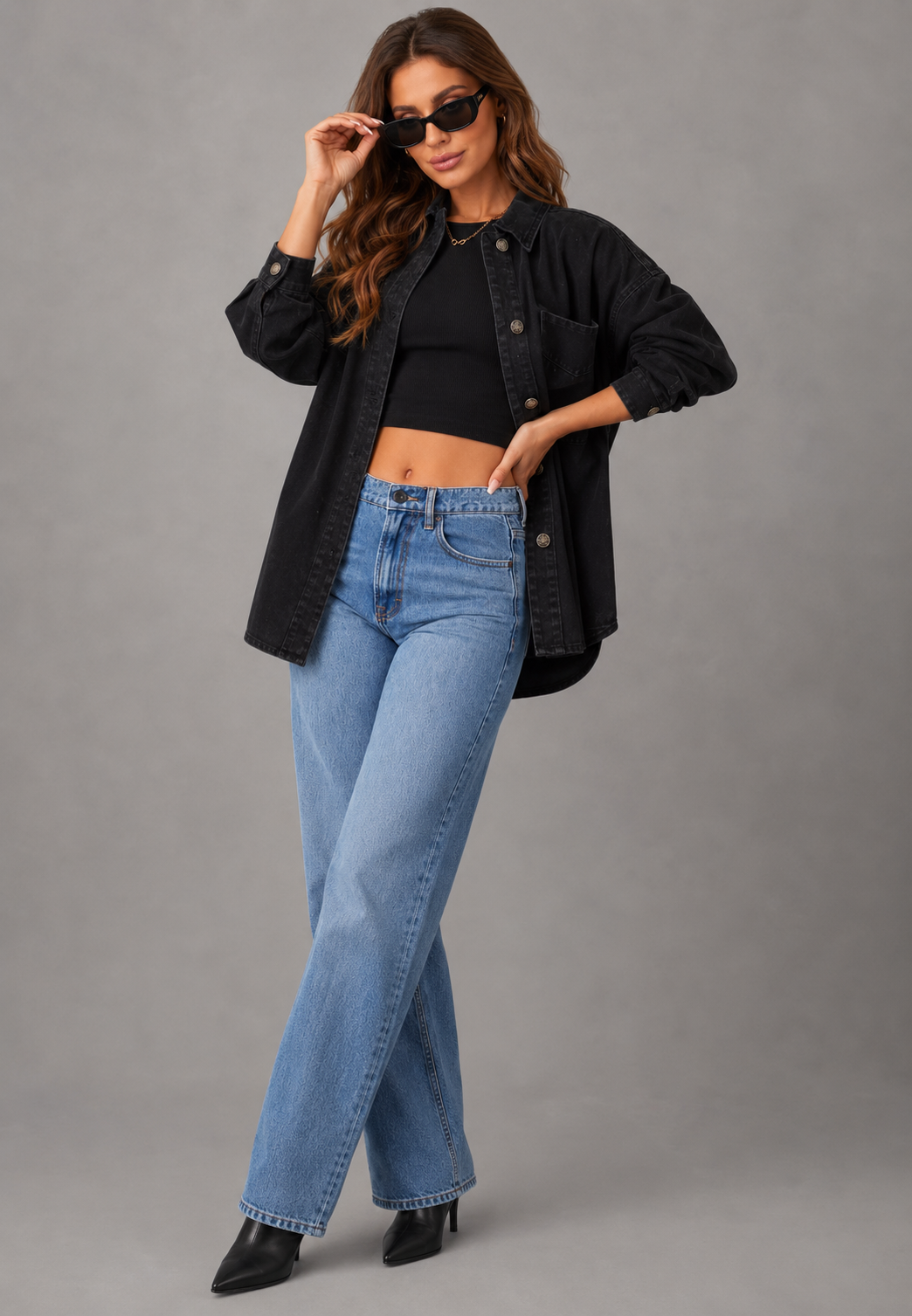 Oversize-Jeanshemd mit Vordertasche – Nadja