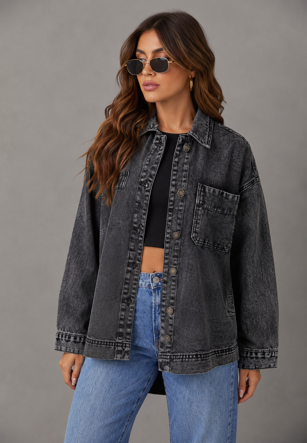 Oversize-Jeanshemd mit Vordertasche – Nadja