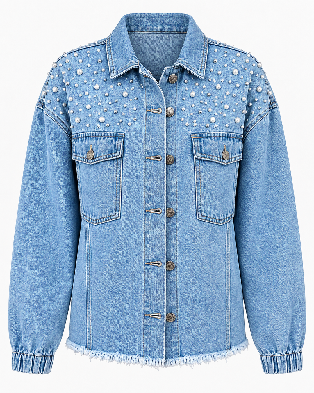 Mit Perlen verzierte Jeansjacke – Émeline