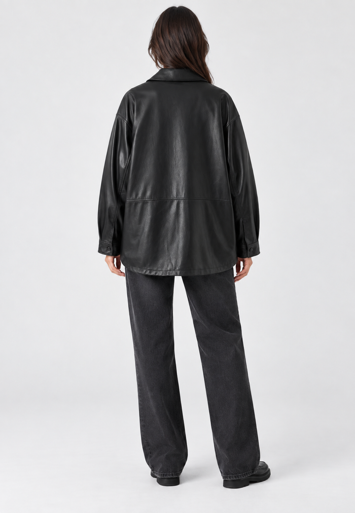 Oversize-Jacke in Lederoptik mit Taschen – Thaïs