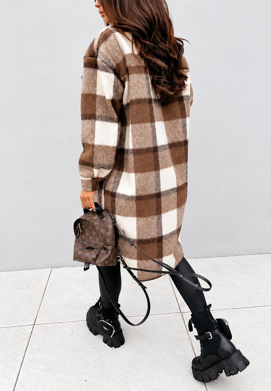 Lange karierte Jacke mit Knöpfen – Coralie