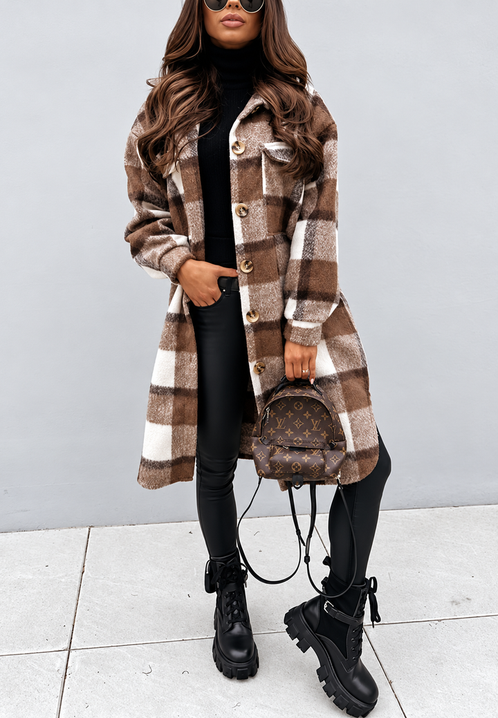 Lange karierte Jacke mit Knöpfen – Coralie