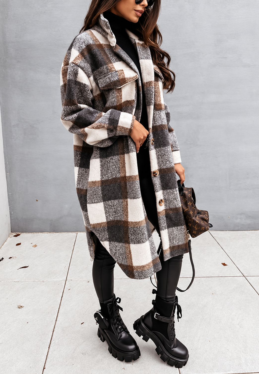 Lange karierte Jacke mit Knöpfen – Coralie