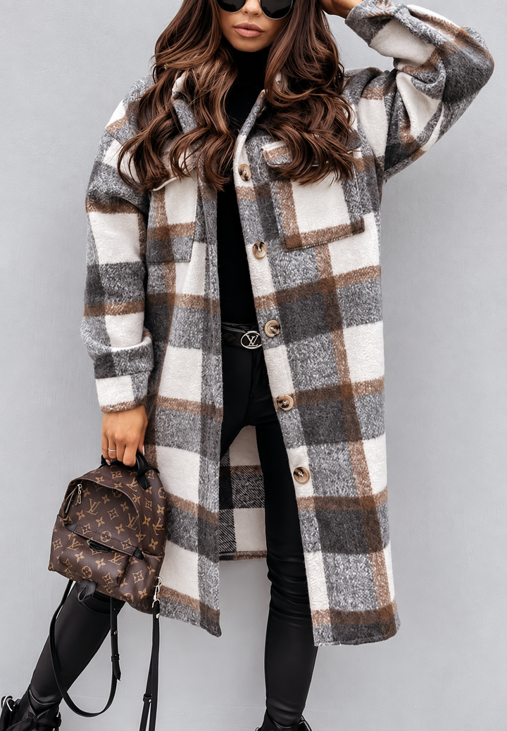 Lange karierte Jacke mit Knöpfen – Coralie