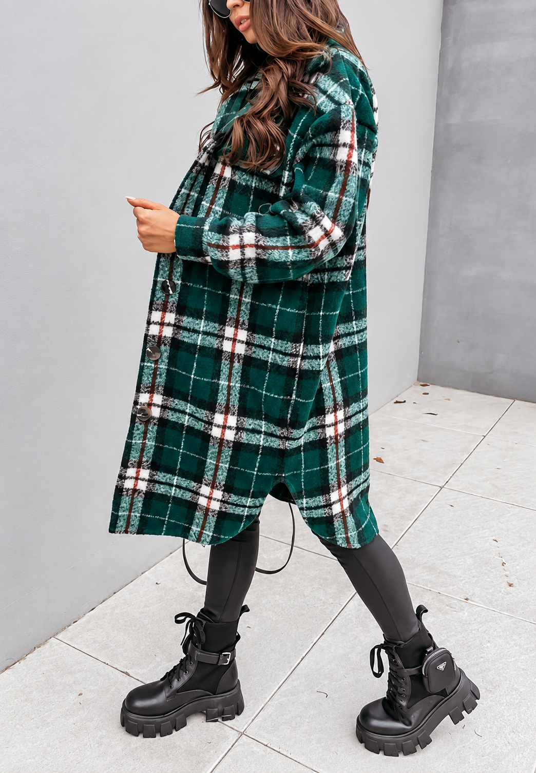 Lange karierte Jacke mit Knöpfen – Coralie