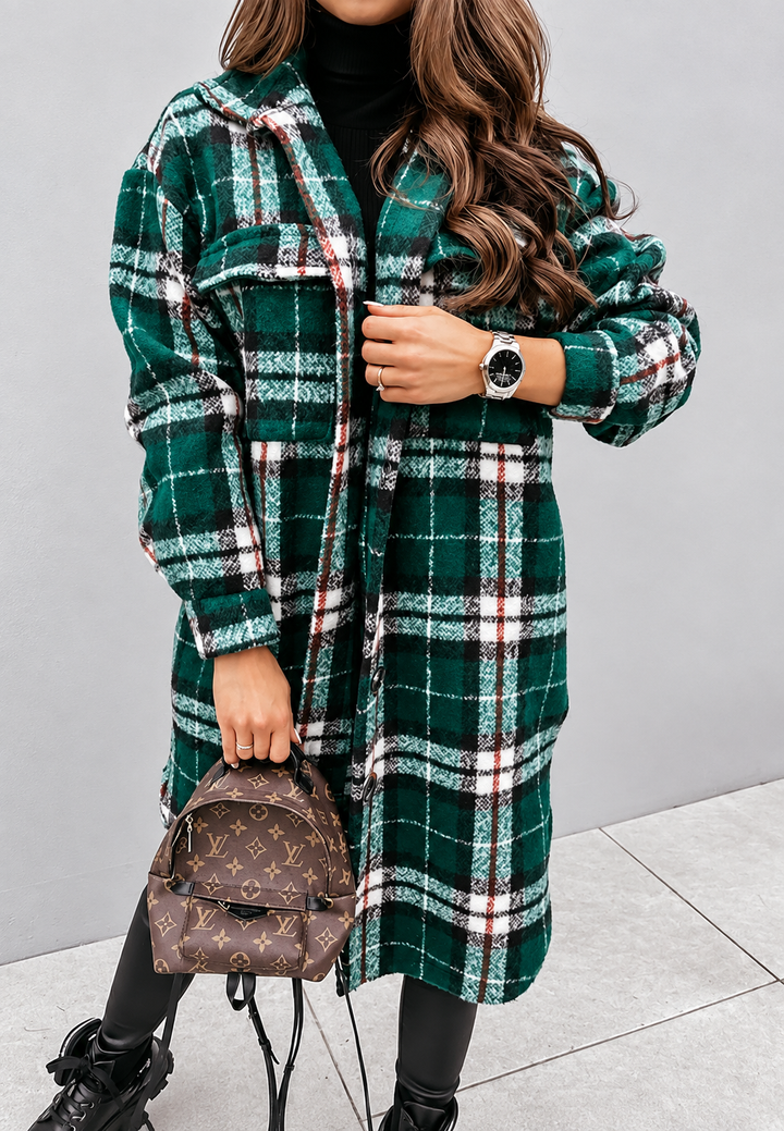 Lange karierte Jacke mit Knöpfen – Coralie