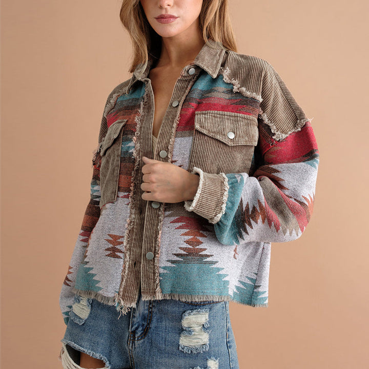 Damen-Überhemd aus Jacquard-Cord mit Taschen – Océane
