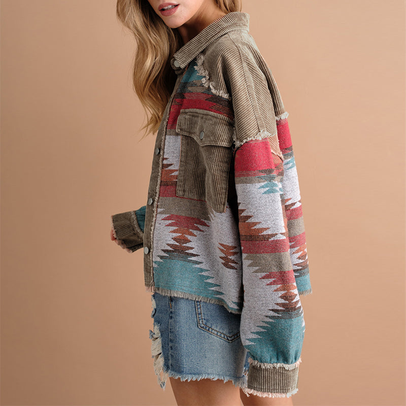 Damen-Überhemd aus Jacquard-Cord mit Taschen – Océane