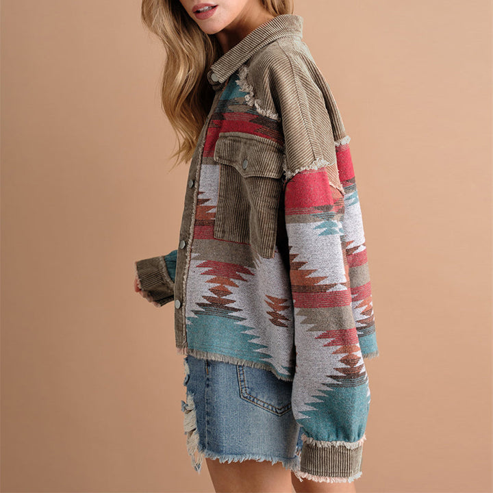 Damen-Überhemd aus Jacquard-Cord mit Taschen – Océane