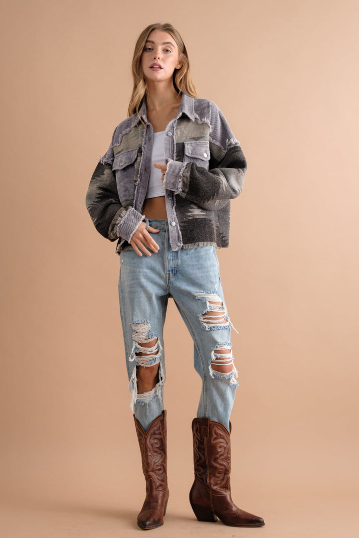 Damen-Überhemd aus Jacquard-Cord mit Taschen – Océane