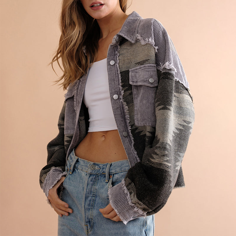 Damen-Überhemd aus Jacquard-Cord mit Taschen – Océane