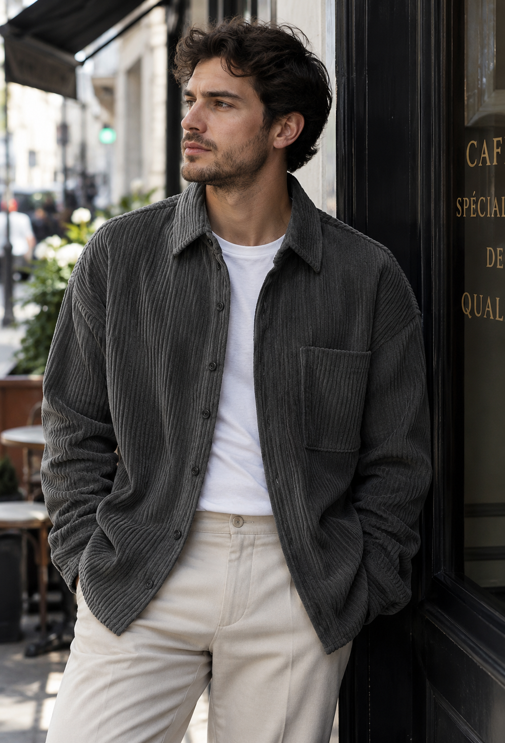 Herren-Cordhemd in weitem Schnitt mit Brusttasche – Mads