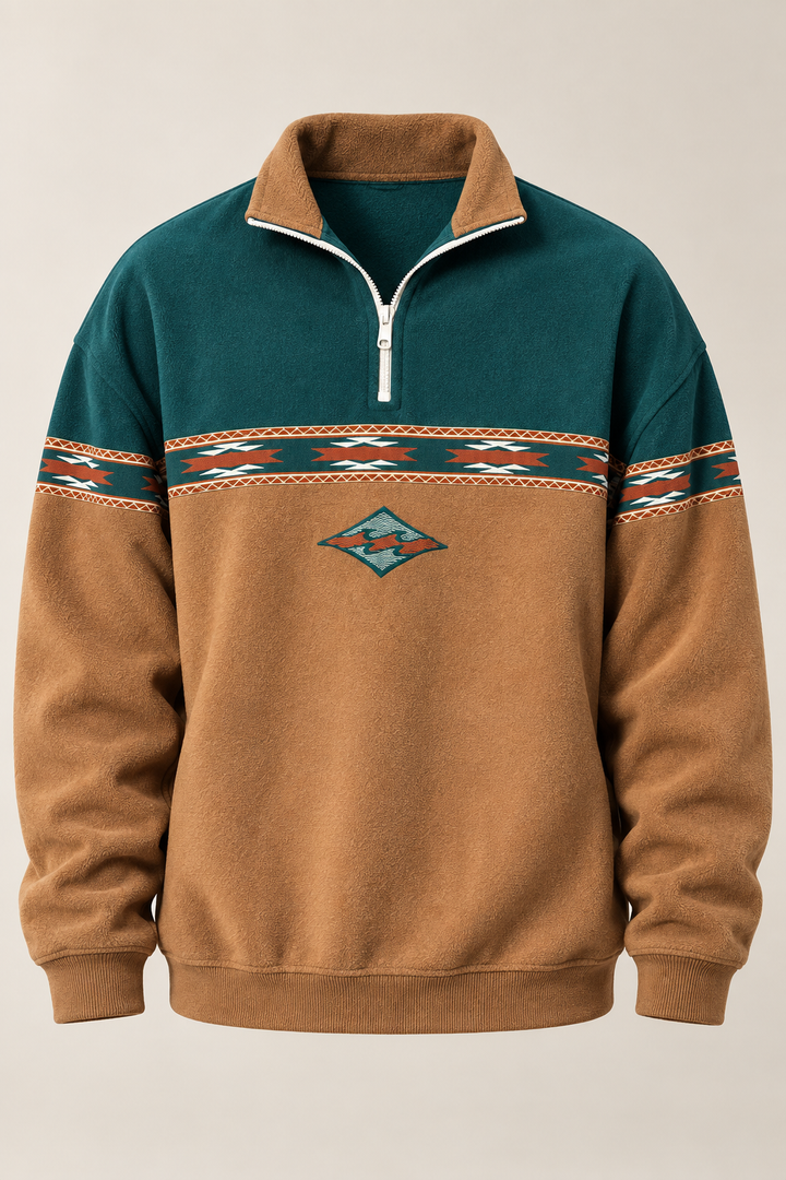 Herren-Sweatshirt mit halbem Reißverschluss und geometrischem Muster – Tavish