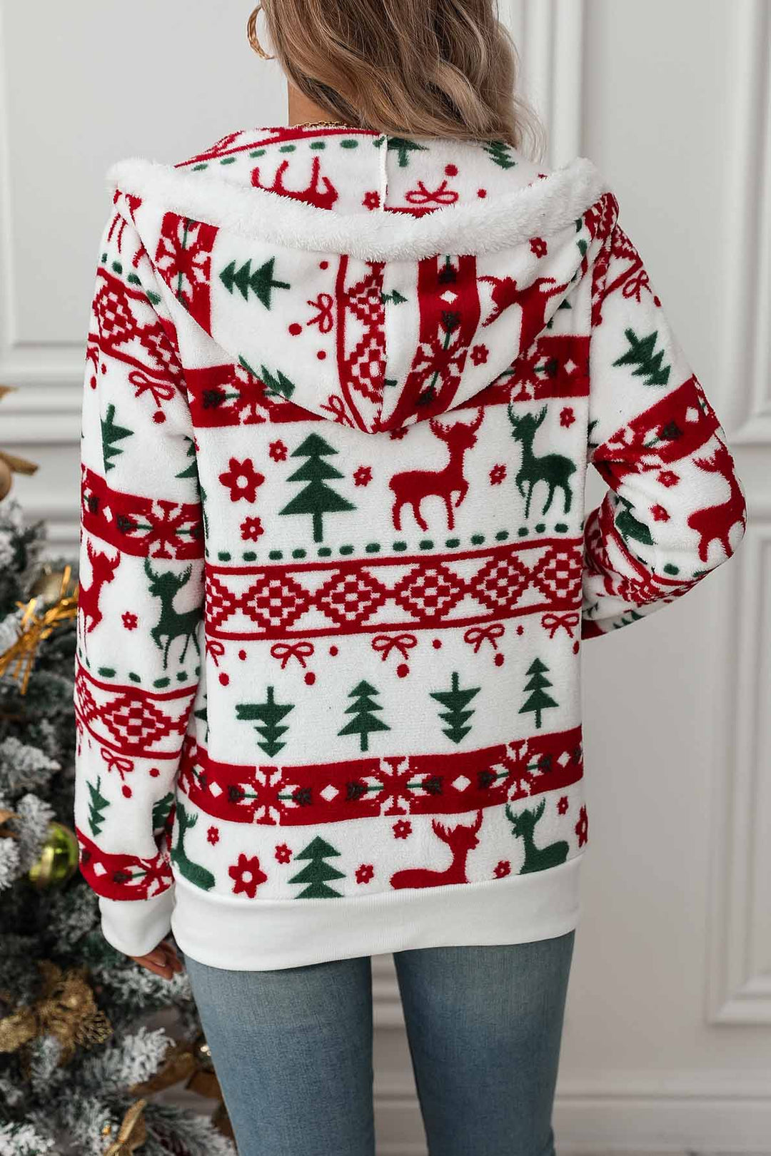 Damen-Kapuzenpullover mit Reißverschluss und Weihnachtsmotiv – Nolwenn