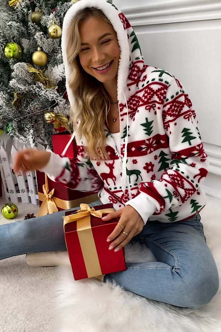 Damen-Kapuzenpullover mit Reißverschluss und Weihnachtsmotiv – Nolwenn
