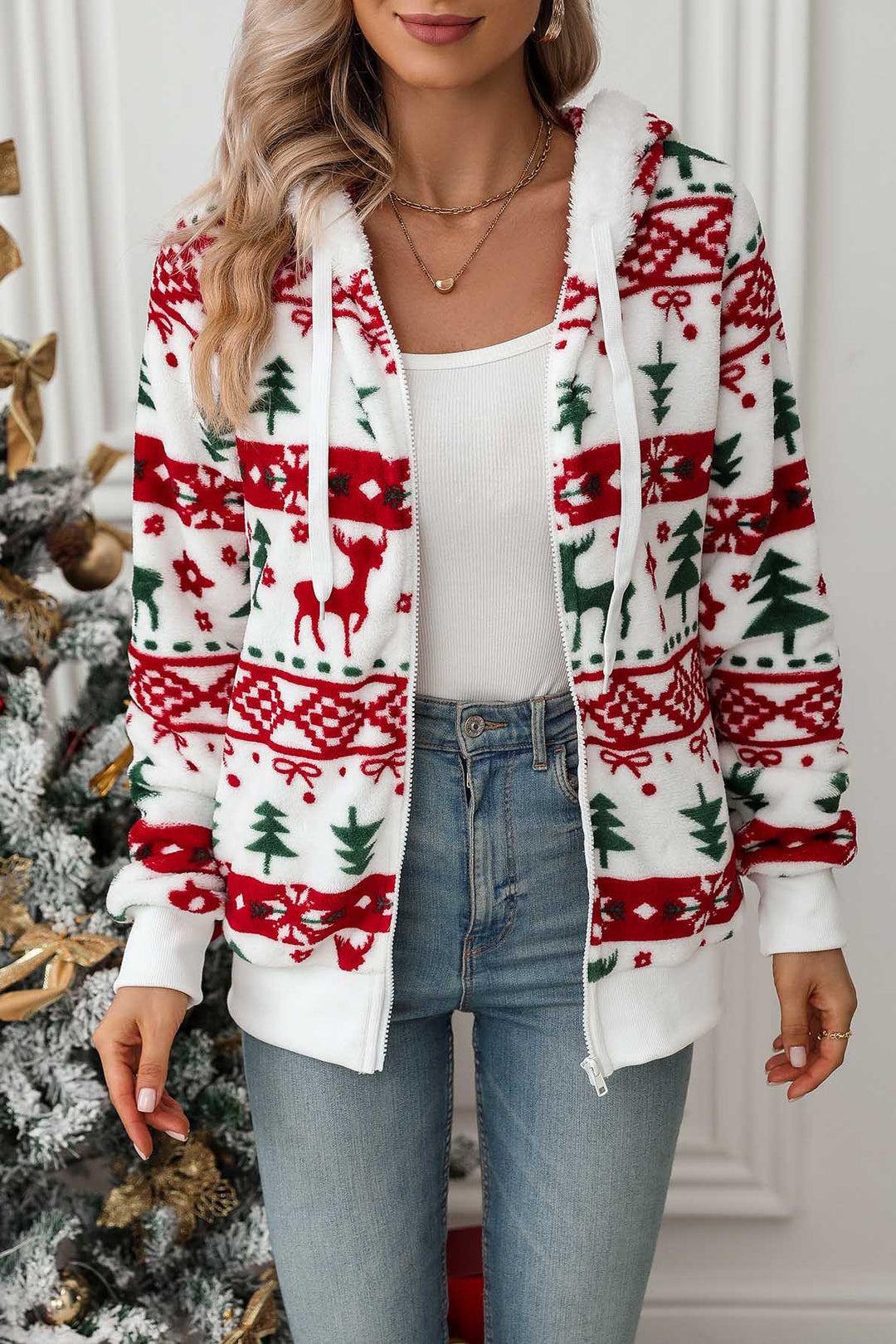 Damen-Kapuzenpullover mit Reißverschluss und Weihnachtsmotiv – Nolwenn