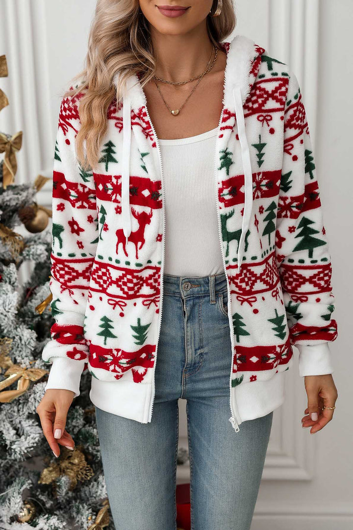 Damen-Kapuzenpullover mit Reißverschluss und Weihnachtsmotiv – Nolwenn