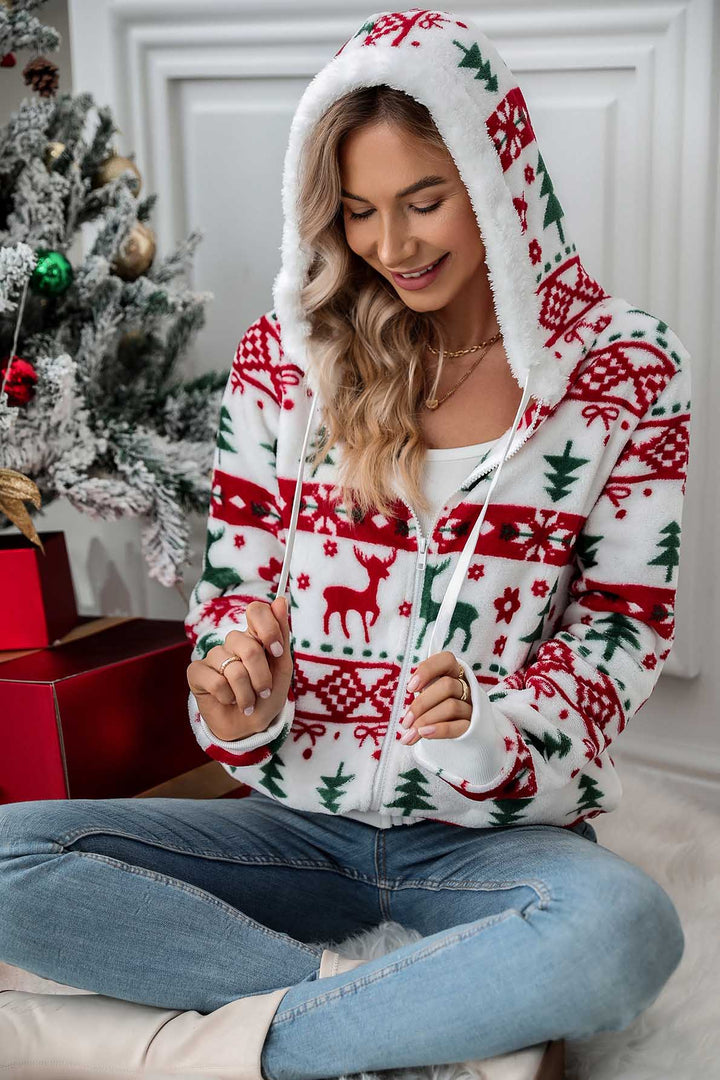 Damen-Kapuzenpullover mit Reißverschluss und Weihnachtsmotiv – Nolwenn